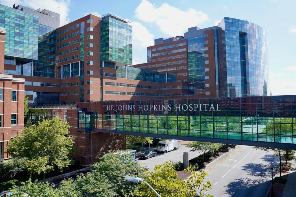 Exterior view of Johns Hopkins Hospital in Baltimore, Maryland